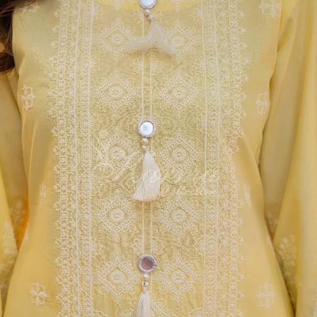Karma light yellow heavy embroidered 3PC