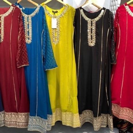 Black chiffon mirror work dress 3PC