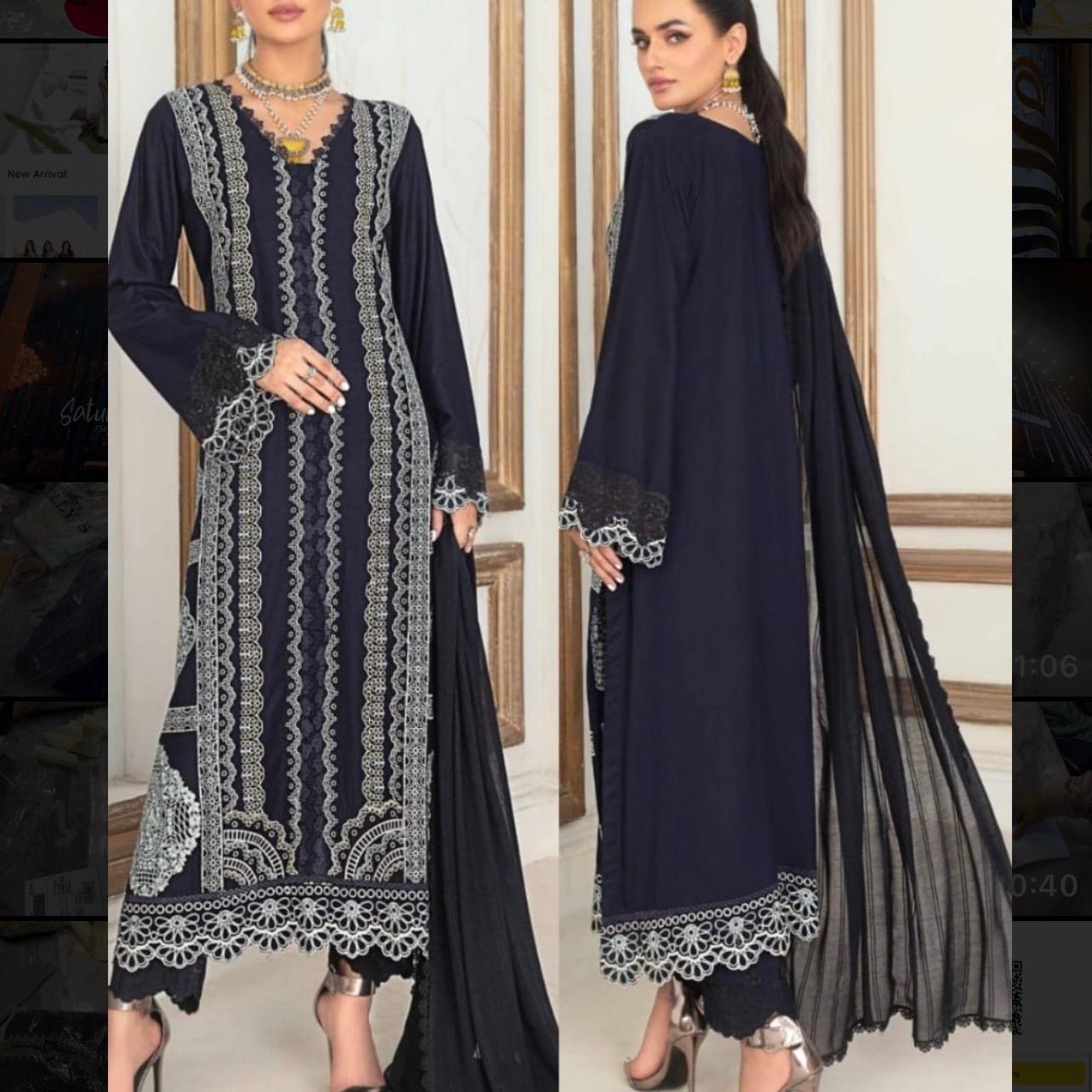 Dark blue heavy Embroidered Allys 3Pc suit