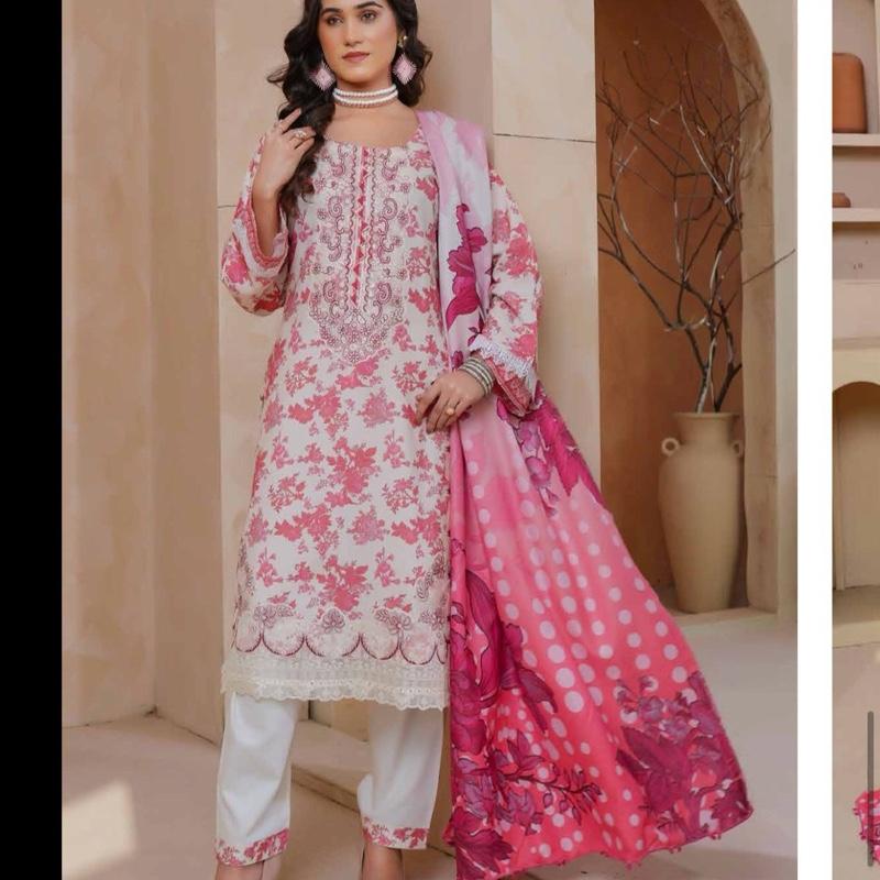 Pink printed with embroidered 3PC Womenswear