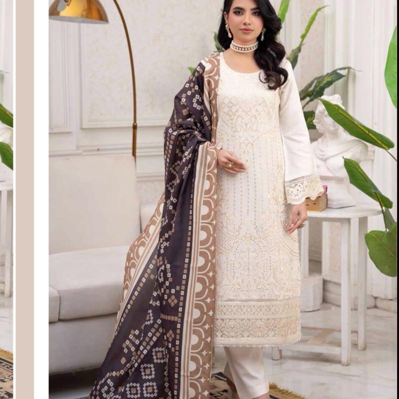 Off white dhanak with pashmina shawl 3PC