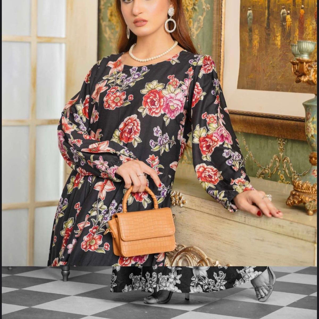 Simrans Black with multi floral linen long maxi