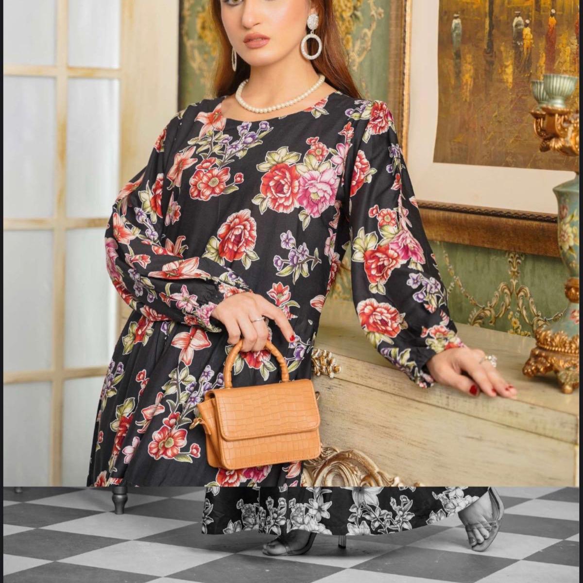Simrans Black with multi floral linen long maxi