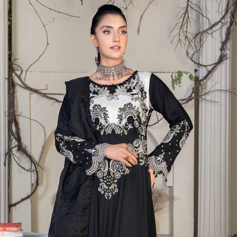 Ally’s linen dress style embroidered 3PC suit
