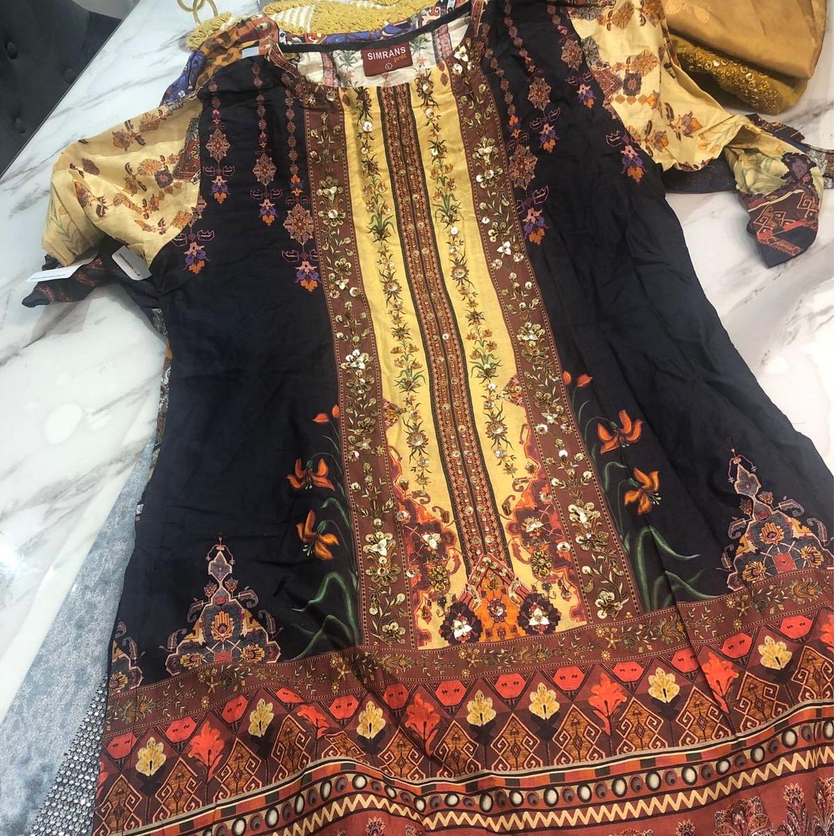 Simrans yellow printed lawn shirt