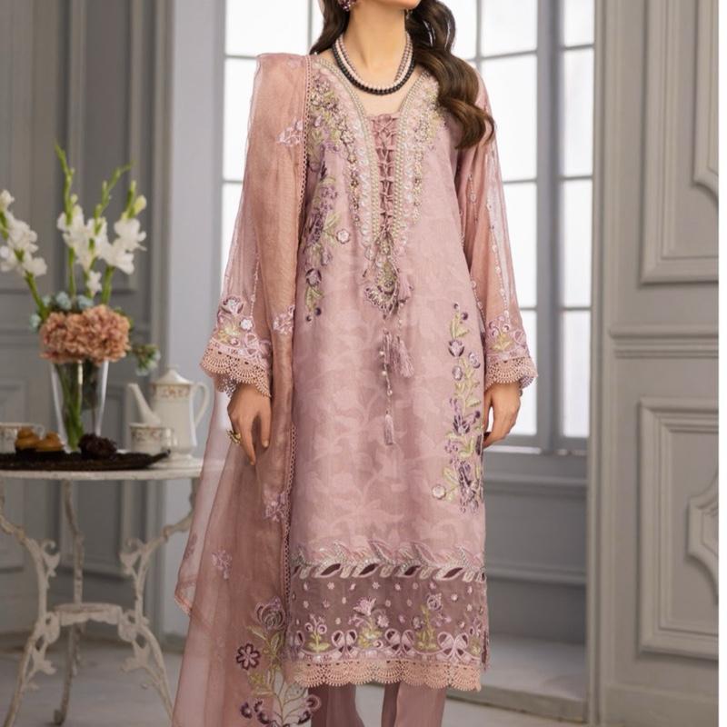 Zahra Rubab fancy party wear 3PC  Rose colour